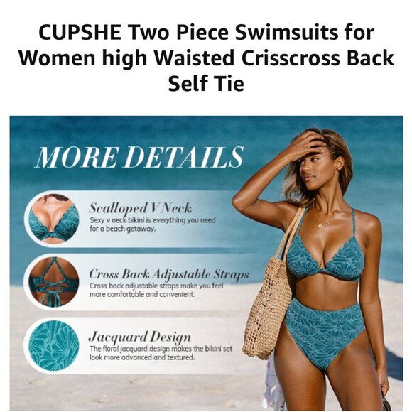 Cupshe Floral Scalloped Top Bikini Set High Waist Bottoms Womens L NEW - Picture 11 of 12